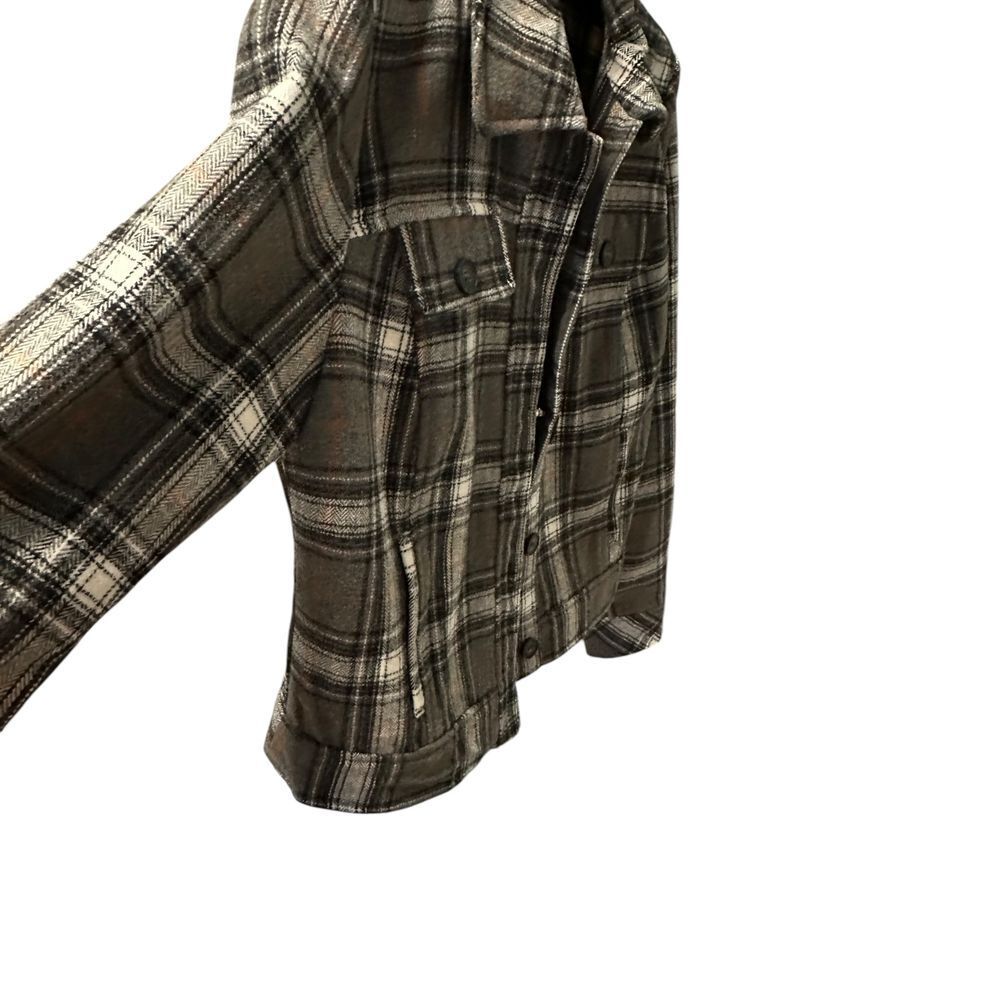 Plaid Flannel Jacket Button Front Shacket Gray Bl… - image 5